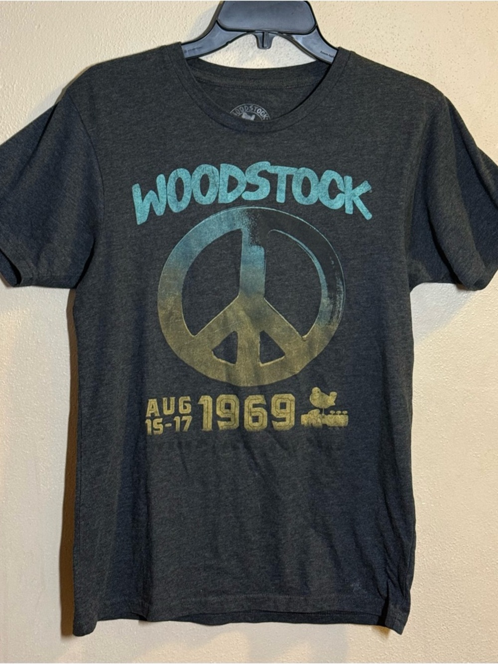 Woodstock 1969 Peace Sign Music Festival Graphic Heather Gray Tee Sz XS